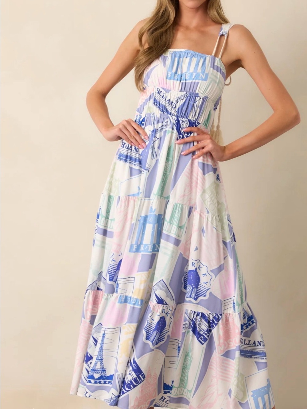 PROSPERINA ADAIR PASSPORT PRINT MIDI DRESS